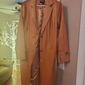 Ladies brown leather trench coat